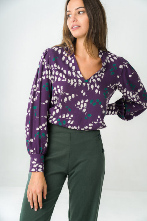 Blouse manches longues col mao Orchidée 15 Blouse manches longues col mao Orchidée